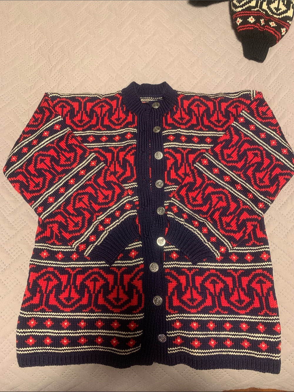 Dale of Norway Navy and Red Patterned Women's Cardigan